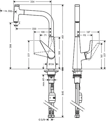 Смеситель для кухни с выдвижным изливом Hansgrohe Talis Select M51 300 1jet хром 72821000