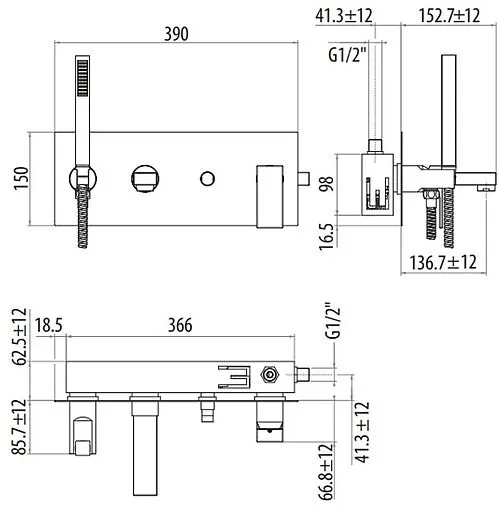 Смеситель для ванны скрытого монтажа Gattoni Kubik хром 2505/25C0