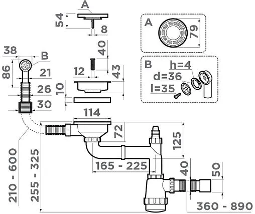 Сифон бутылочный для мойки с переливом Omoikiri WK-1-R-IN 4956486