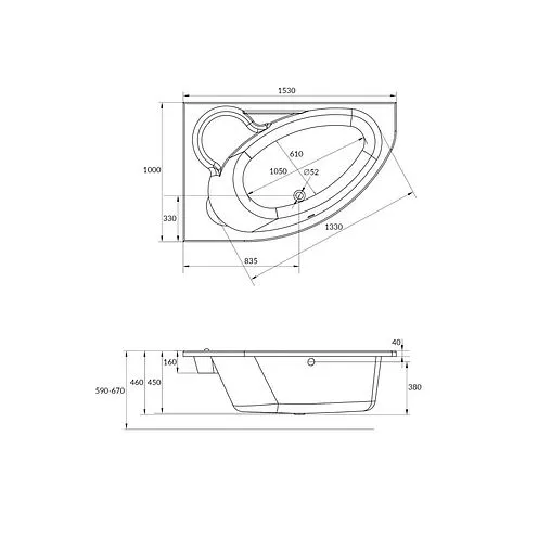 Ванна акриловая Cersanit Kaliope 153x100 R 63442