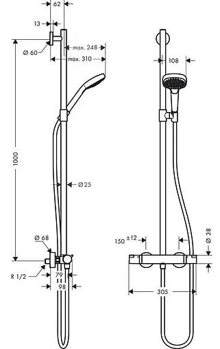 Душевая система с термостатом для душа Hansgrohe Croma Select E 110 3jet Multi SemiPipe EcoSmart хром/белый 27259400