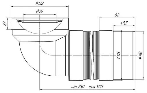 Гофра для унитаза Ани Пласт 90° 250-520мм K712R