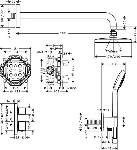 Душевая система с термостатом для душа Hansgrohe Croma 280 1jet с Ecostat S хром 27954000