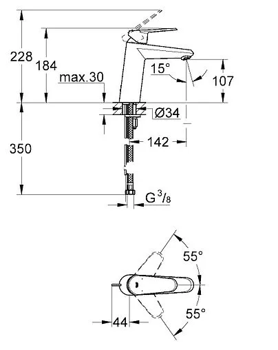 Смеситель для раковины Grohe Eurodisc Cosmopolitan хром 23449002