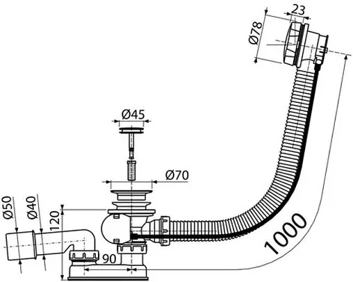 Слив-перелив для ванны Koller Pool хром B70CМMA-100