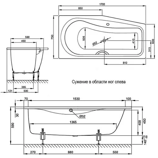 Ванна стальная Bette Luna 170х75 R anti-slip Sense белый 2750-000 AS