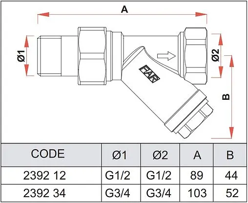 Фильтр угловой сетчатый ½&quot;н x ½&quot;в Far FA 2392 12300