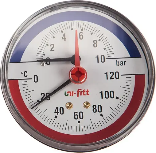 Термоманометр аксиальный Uni-Fitt 80мм 10 бар 120°С ½&quot; 310P3442