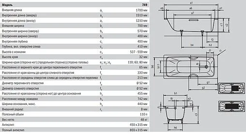 Ванна стальная Kaldewei Cayono 170x70 mod. 749 anti-slip белый 274930000001