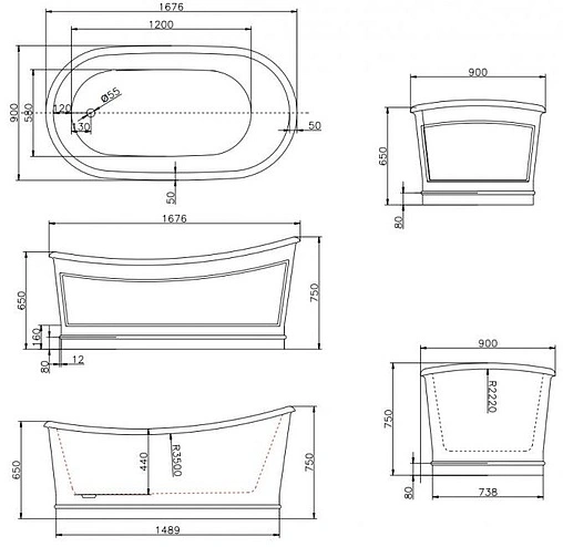 Ванна акриловая отдельностоящая BelBagno 168x71 BB32S