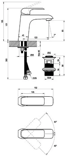 Смеситель для раковины Ravak Flat чёрный матовый X070172