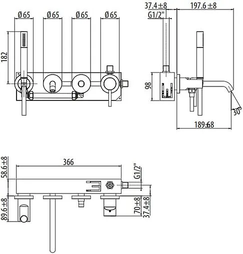 Смеситель для ванны скрытого монтажа Gattoni Circle Two золото 9105/91SG