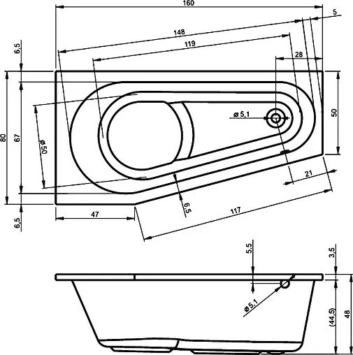 Ванна акриловая Riho DELTA 160x80 R B068001005