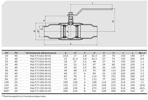 Кран шаровый под приварку Ду200 Ру25 Also КШ.П.П.200.25-01