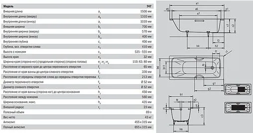 Ванна стальная Kaldewei Cayono 150x70 mod. 747 anti-slip+easy-clean белый 274730003001