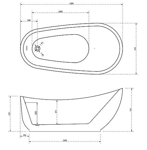 Ванна акриловая отдельностоящая Abber 180x89 AB9288