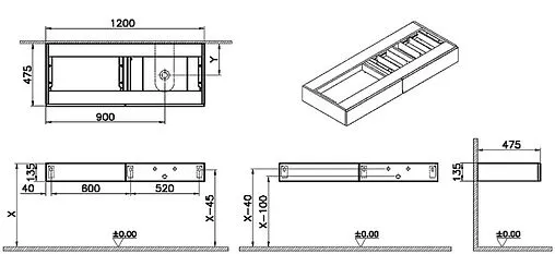 Тумба-умывальник подвесная VitrA Origin 120 R тёмный вяз 65683+