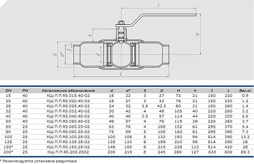 Кран шаровый под приварку Ду125 Ру25 Also КШ.П.П.RS.125.25-02