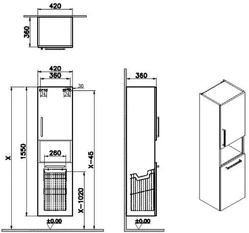 Шкаф-пенал подвесной VitrA Root 40 L белый/светлое дерево 66237