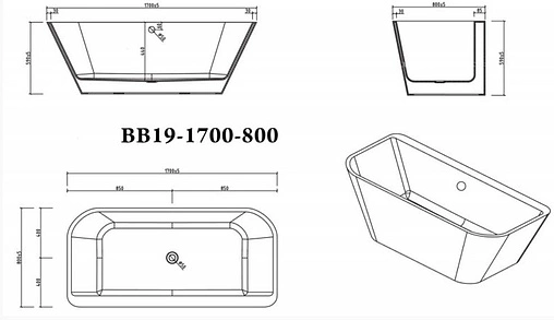 Ванна акриловая отдельностоящая BelBagno 170x80 BB19-1700-800