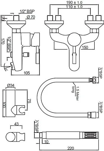 Смеситель для ванны Jaquar Solo хром SOL-CHR-6119SHK