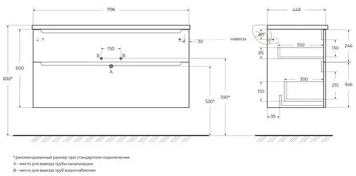 Тумба под умывальник подвесная BelBagno ETNA H-60 120 Bianco Lucido ETNA-H60-1200-2C-SO-BL-P