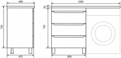 Тумба-умывальник напольная Uperwood Tanos 120 L белый с графитовыми вставками 291021005