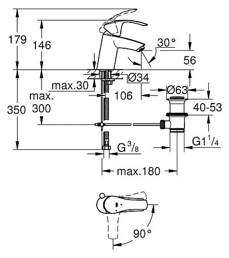 Смеситель для раковины Grohe Eurosmart New хром 32926002