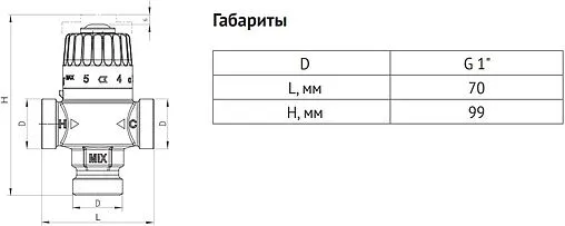 Трехходовой термостатический смесительный клапан 1&quot; +30...+65°С Kvs 1.8 Uni-Fitt 353G2240