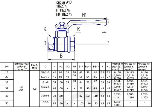 Кран шаровый для газа 1¼&quot;в x 1¼&quot;в БАЗ 11б27п БАЗ.А10.0.32.40