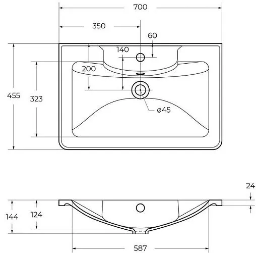 Раковина BelBagno 70 белый BB700/455-LV-MR-ALR