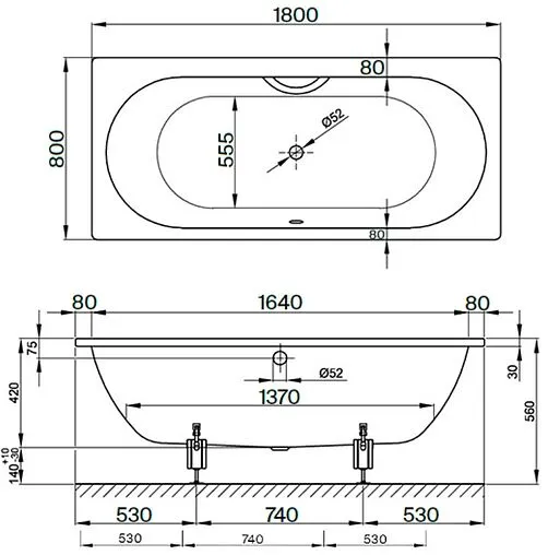 Ванна стальная Bette Starlet 180x80 anti-slip+easy-clean белый 1630-000 PLUS AR