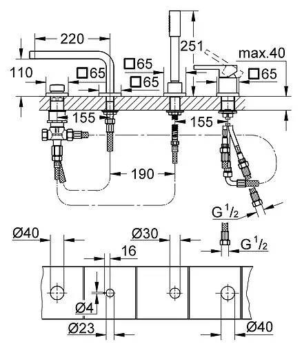 Смеситель на борт ванны на 4 отверстия Grohe Lineare хром 19577000