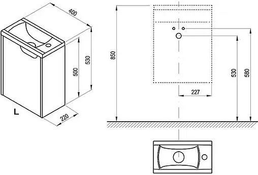 Тумба-умывальник подвесная Ravak Classic II 40 L белый X000001484+10303002326