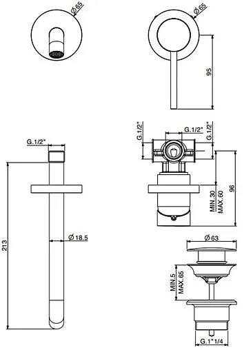 Смеситель для раковины из стены Gattoni Circle Two никель 9137/91NS