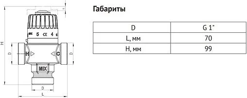 Трехходовой термостатический смесительный клапан 1&quot; +30...+65°С Kvs 2.3 Uni-Fitt 353G2440