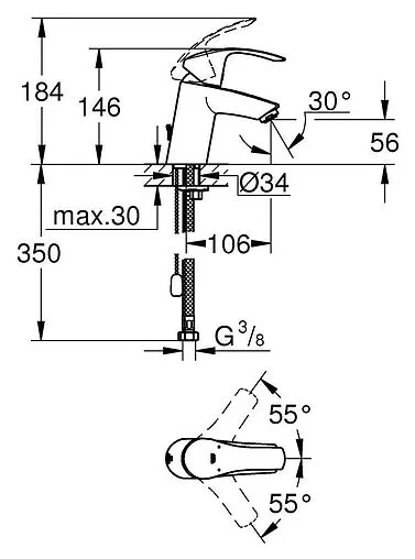 Смеситель для раковины Grohe Eurosmart New хром 33188002