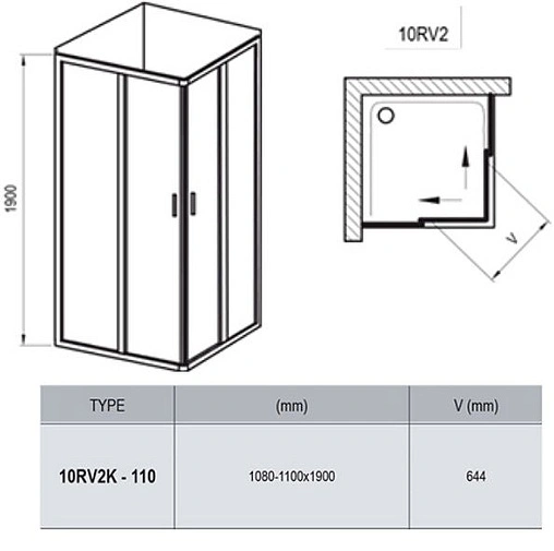 Душевая дверь 1100мм прозрачное стекло Ravak 10° 10RV2K-110 1ZJD0U00Z1