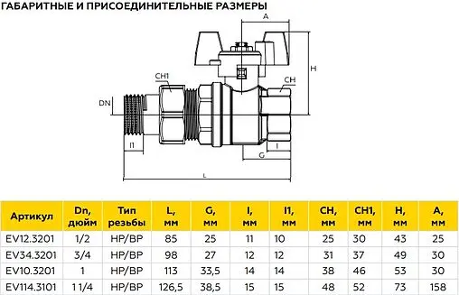 Кран шаровый с американкой 1¼&quot;в x 1¼&quot;н Elsen Strong T EV114.3101