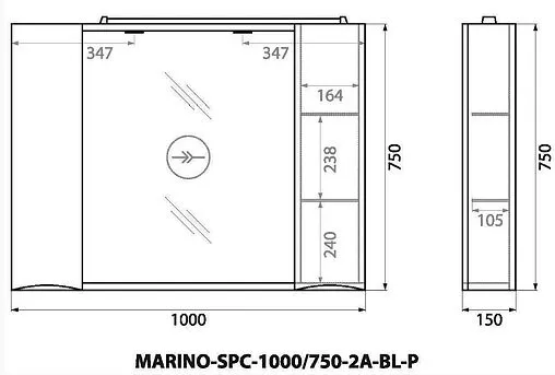 Шкаф-зеркало BelBagno FLY-MARINO 100 Bianco Lucido MARINO-SPC-1000/750-2A-BL-P