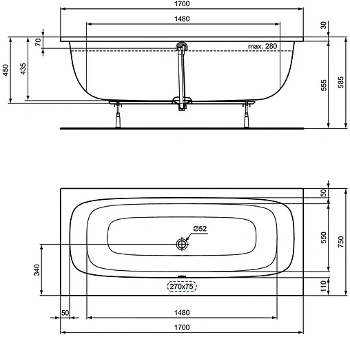 Ванна акриловая Ideal Standard i.life Duo 170х75 T476301