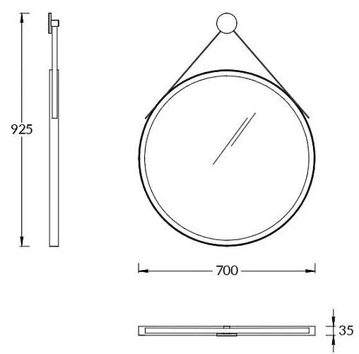 Зеркало на ремне с подсветкой Kerama Marazzi Cono 70 чёрный матовый CO.mi.P.70\BLK