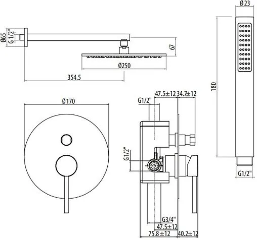 Душевая система со смесителем для душа Gattoni Circle Two белый матовый 9190/PDBO