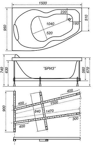 Ванна акриловая Triton Бриз 150x95 L Н0000000178