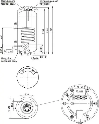 Бойлер комбинированного нагрева Stout (150 л, 32 кВт) SWH-1110-050150