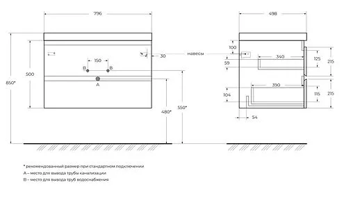 Тумба-умывальник подвесная Cezares Molveno 80 Legno Bianco MOLVENO-80-2C-SO-LB+CZR-1188-800/500