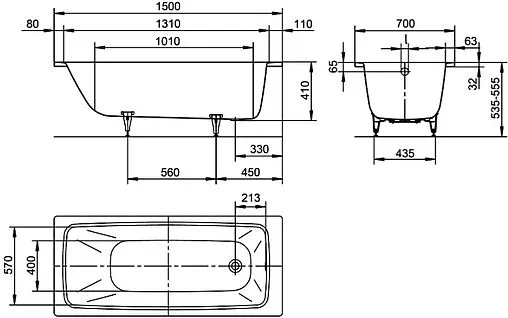 Ванна стальная Kaldewei Cayono 150x70 mod. 747 anti-slip+easy-clean белый 274730003001