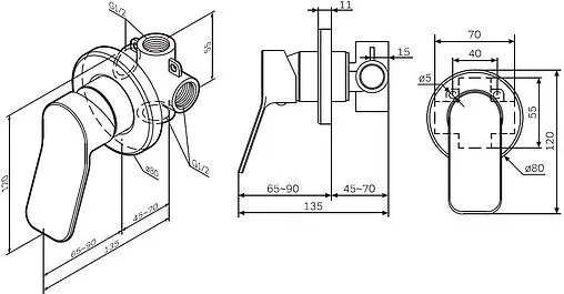 Смеситель для душа скрытого монтажа Am.Pm X-Joy хром F85A65000