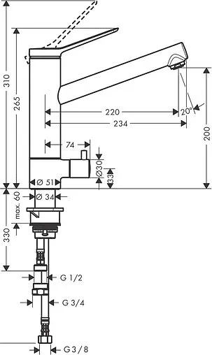 Смеситель для кухни с запорным вентилем Hansgrohe Zesis M33 200 1jet хром 74808000