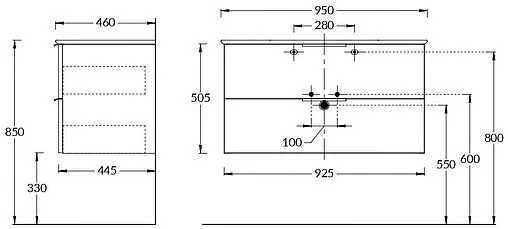 Тумба-умывальник подвесная Kerama Marazzi Piano Forte 95 белый PI.F.95\WHT+PI.wb.95